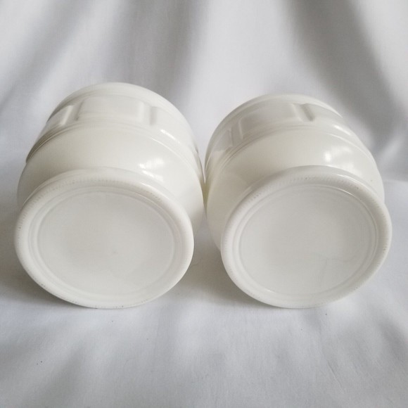 Set of 2 MCM Vintage Milk Glass Jardiniere Block Pattern Pedestal Vases Planters - Picture 3 of 7